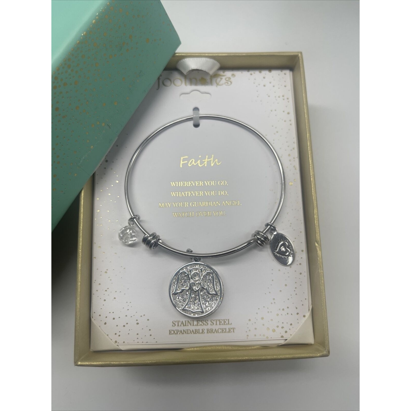 Footnotes “Faith” Guardian Angel Expandable Bangle Charm Bracelet New — image 2 of 4